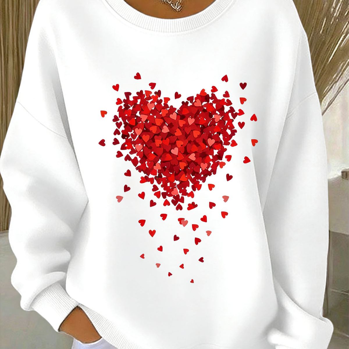 [Copy]Women's Valentine's Heart Print Vintage Long Sleeve Sweatshirt
