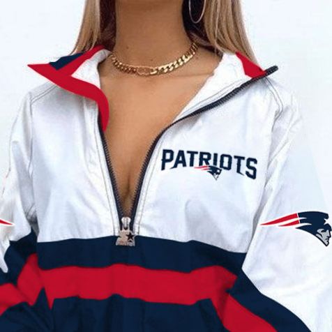 New England Patriots Football Print Long-Sleeve Zipper Sweatshirt