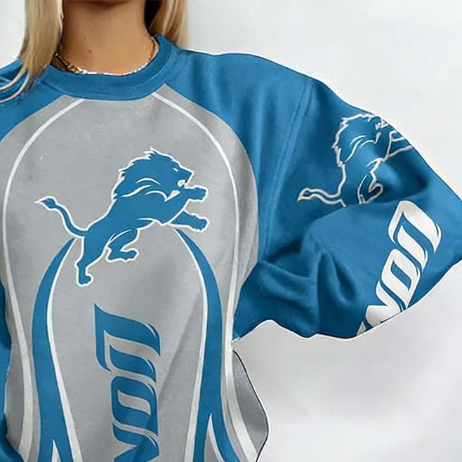 Detroit Lions Football Print Long-Sleeved Sweatshirt