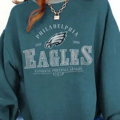 Retro Philadelphia Eagles Football Graphic Print Crewneck Long-Sleeved Sweatshirt