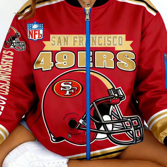 Retro San Francisco 49ers Football Team Printed Long-Sleeve Zip-Up Jacket
