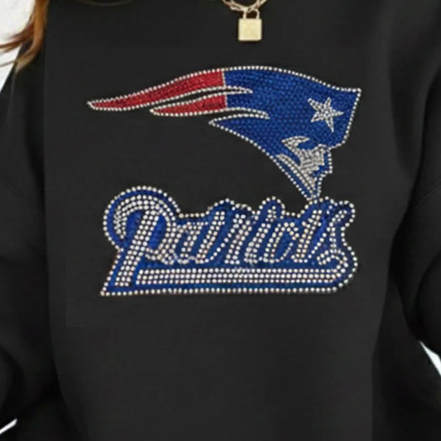 New England Patriots Sparkling Rhinestone Print Retro Sweatshirt