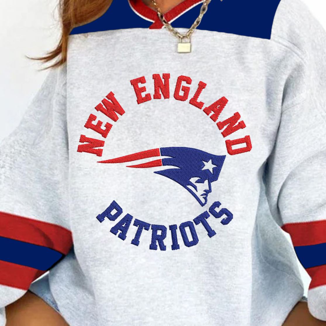 [Copy]Women's Retro New England Patriots Print V-neck Long-Sleeve Sweatshirt