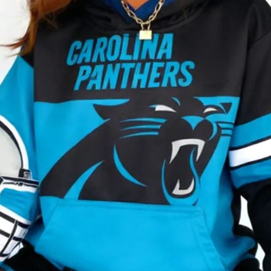 Carolina Panthers Football Print Color-Block Long-Sleeved Hoodie