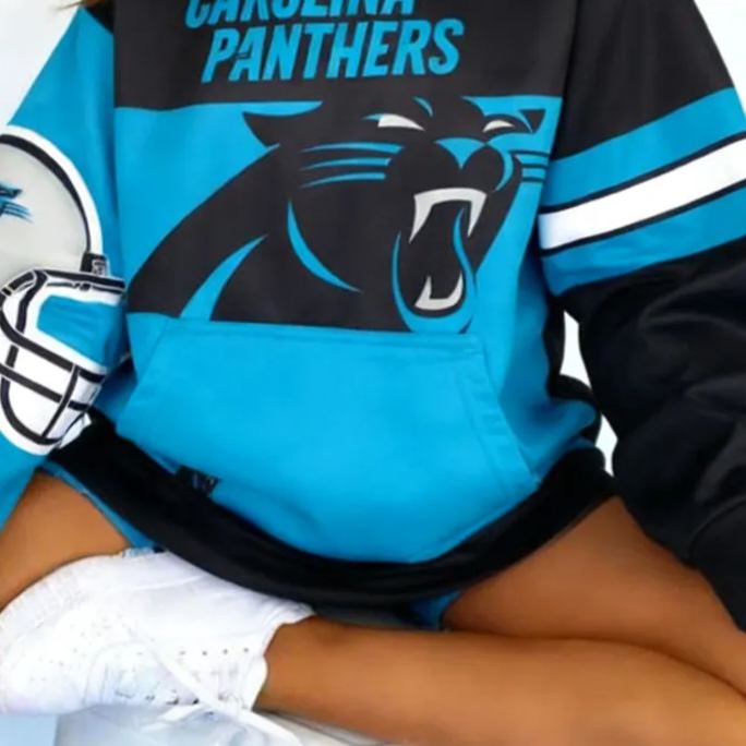 Carolina Panthers Football Print Color-Block Long-Sleeved Hoodie