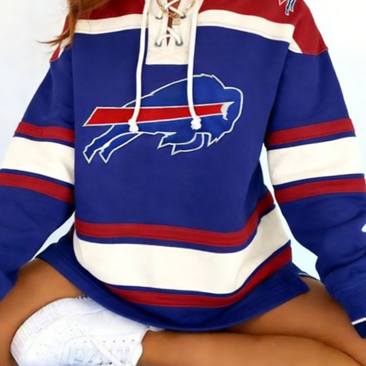 [Copy]Miami Dolphins Football Print Lace-up Color Block Long-Sleeved Hoodie