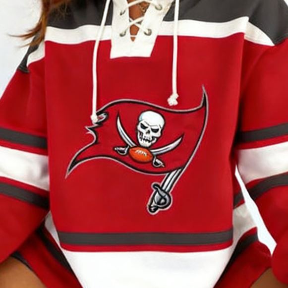 [Copy]New York Jets Football Print Lace-up Color Block Long-Sleeved Hoodie