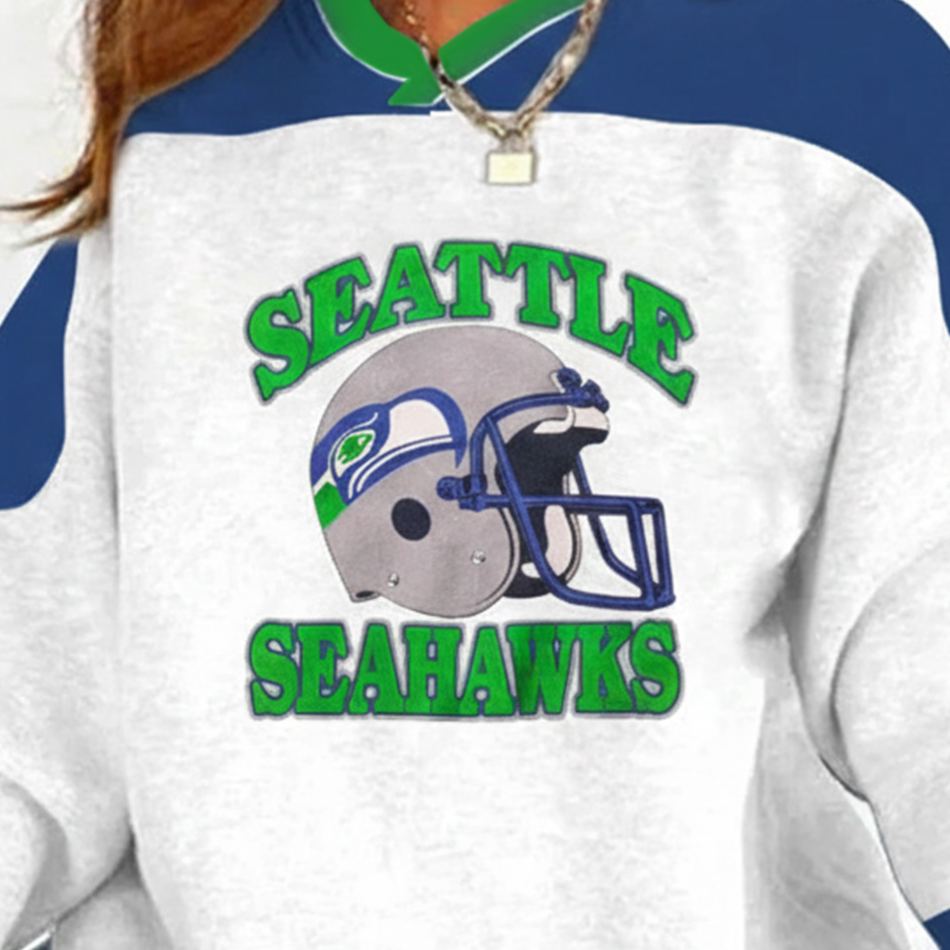 [Copy]Buffalo Bills Football Print Color Block V-Neck Long-Sleeved Sweatshirt