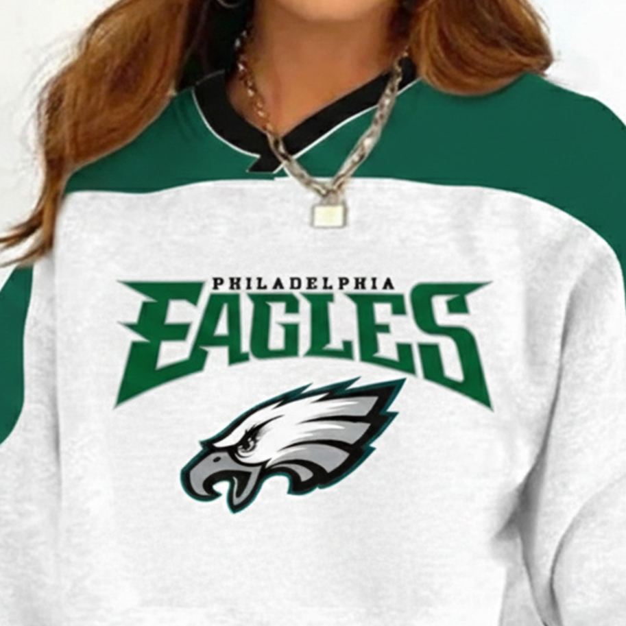 [Copy]Seattle Seahawks Football Print Color Block V-Neck Long-Sleeved Sweatshirt