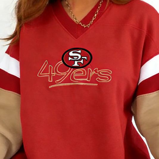 [Copy]Women's Vintage New York Jets Football Embroidery V-Neck Long-Sleeved Sweatshirt