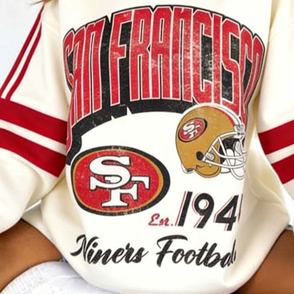 [Copy]Women's Vintage San Francisco 49ers Football Embroidery Crew Neck Long-Sleeved Sweatshirt