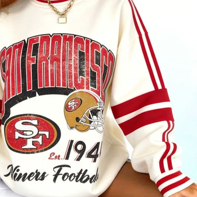 [Copy]Women's Vintage San Francisco 49ers Football Embroidery Crew Neck Long-Sleeved Sweatshirt