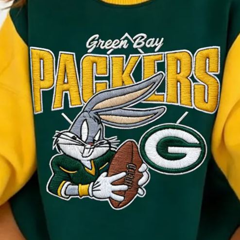 Women's Vintage SGreen Bay Packers Football Embroidery Crew Neck Long-Sleeved Sweatshirt