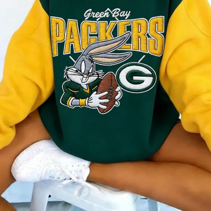 Women's Vintage SGreen Bay Packers Football Embroidery Crew Neck Long-Sleeved Sweatshirt