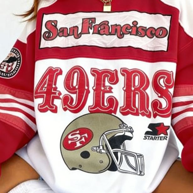 Women's Vintage San Francisco 49ers Team Football Print Crew Neck Sweatshirt