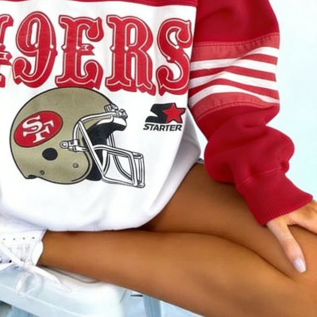 Women's Vintage San Francisco 49ers Team Football Print Crew Neck Sweatshirt