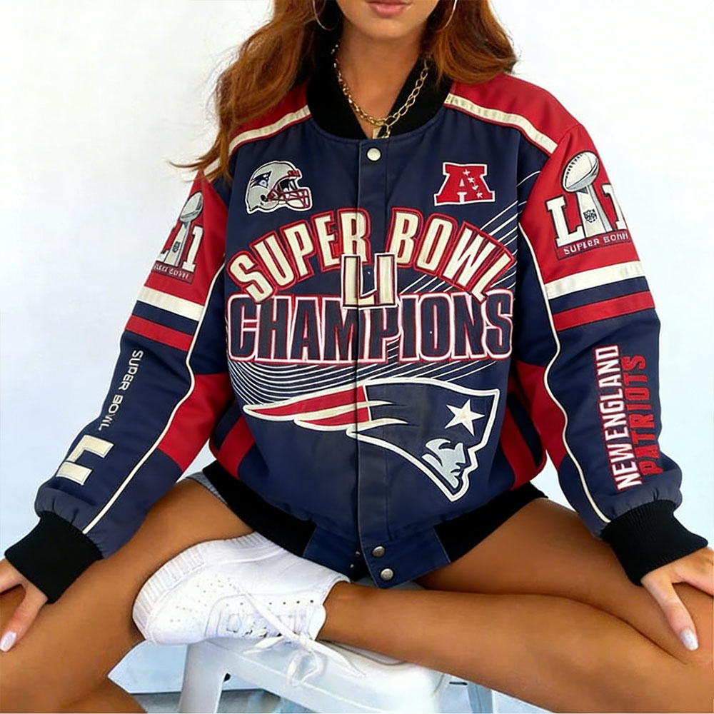 Retro New England Patriots Football Team Printed Long-Sleeve Jacket