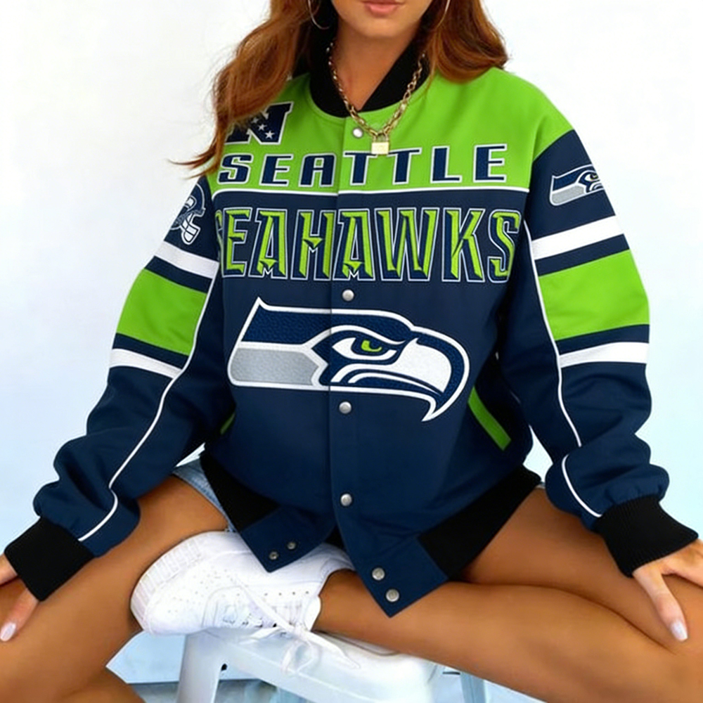 Vintage Seattle Seahawks Football Team Racing Long-Sleeve Jacket