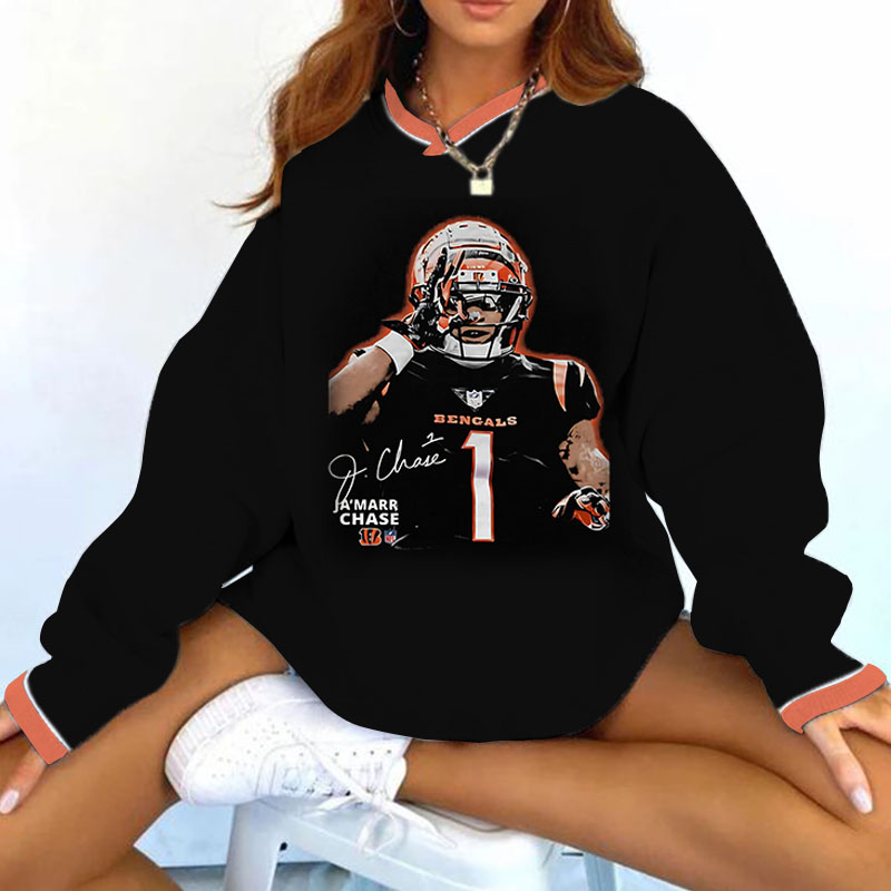JAMARR Football Print V-Neck Vintage Sweatshirt