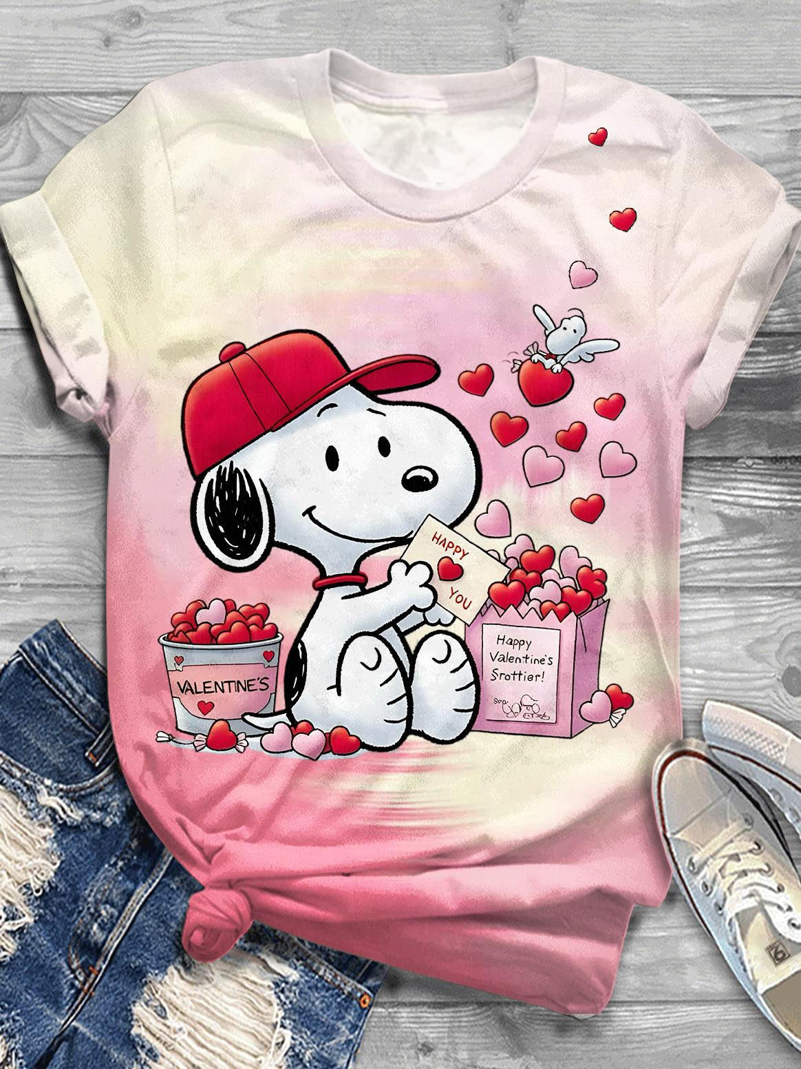 Cute Snoopy Valentine's Day Crew Neck T-shirt