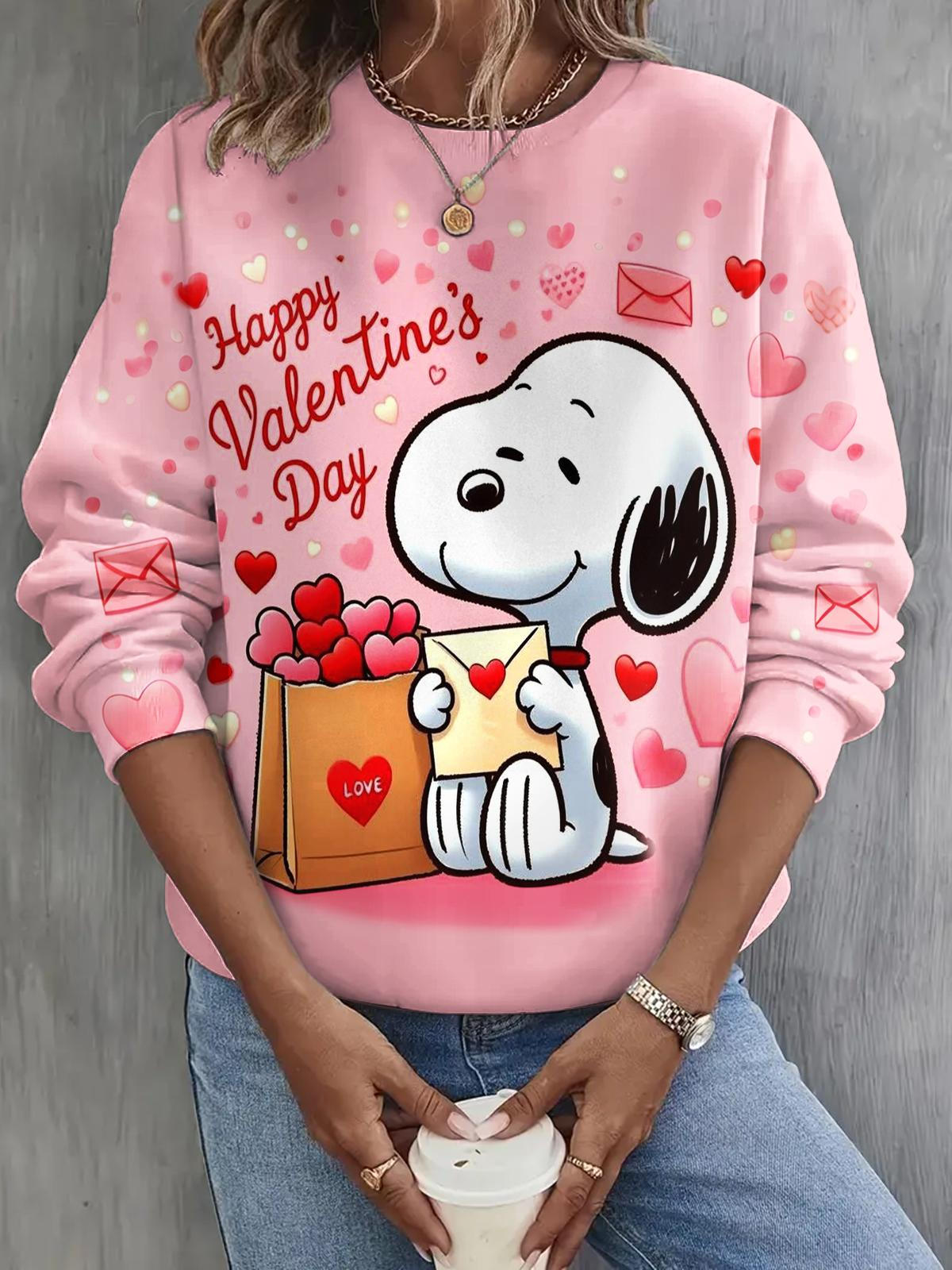 Valentine's Day Snoopy Long Sleeve Casual Top