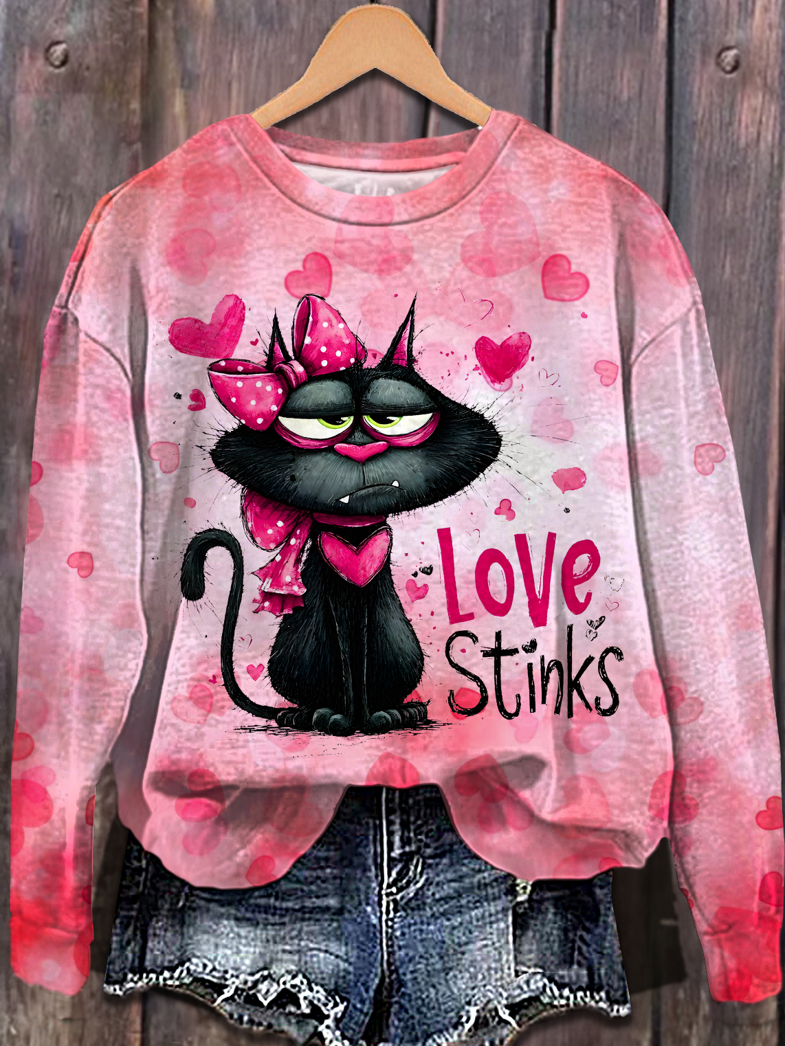 Love Stinks Anti Valentine's Day Printed Long Sleeve Casual Top