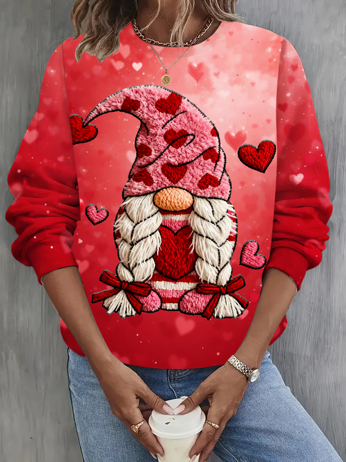 Valentines Gnome Long Sleeve Casual Top