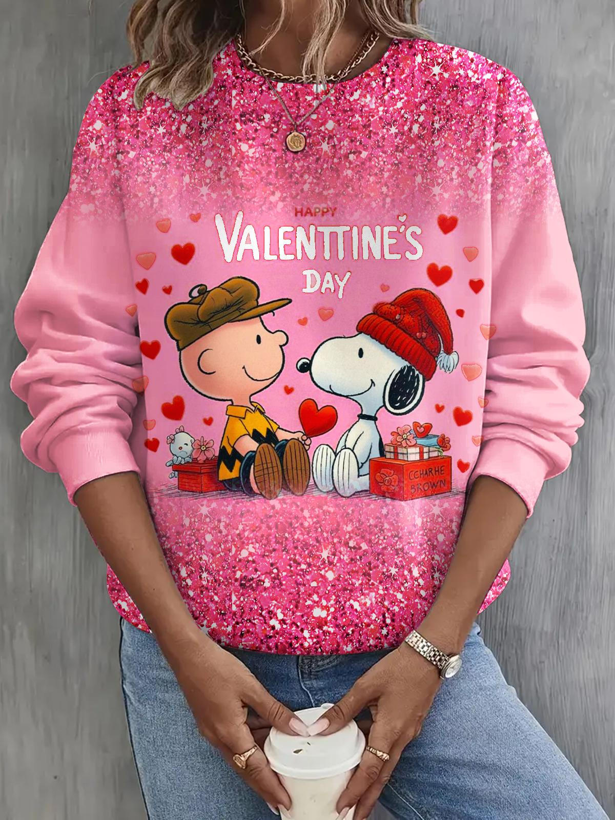 Valentine's Day Snoopy Long Sleeve Casual Top