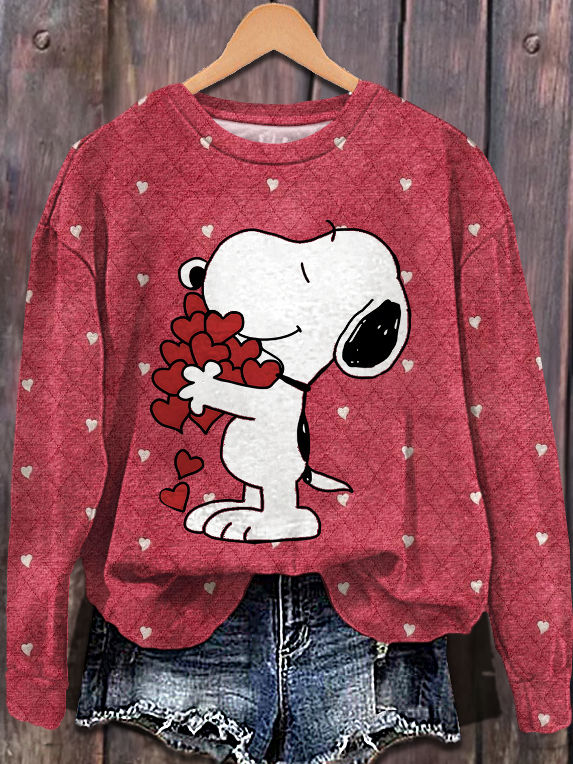 Snoopys Heart Hug Love Printed Long Sleeve Casual Top