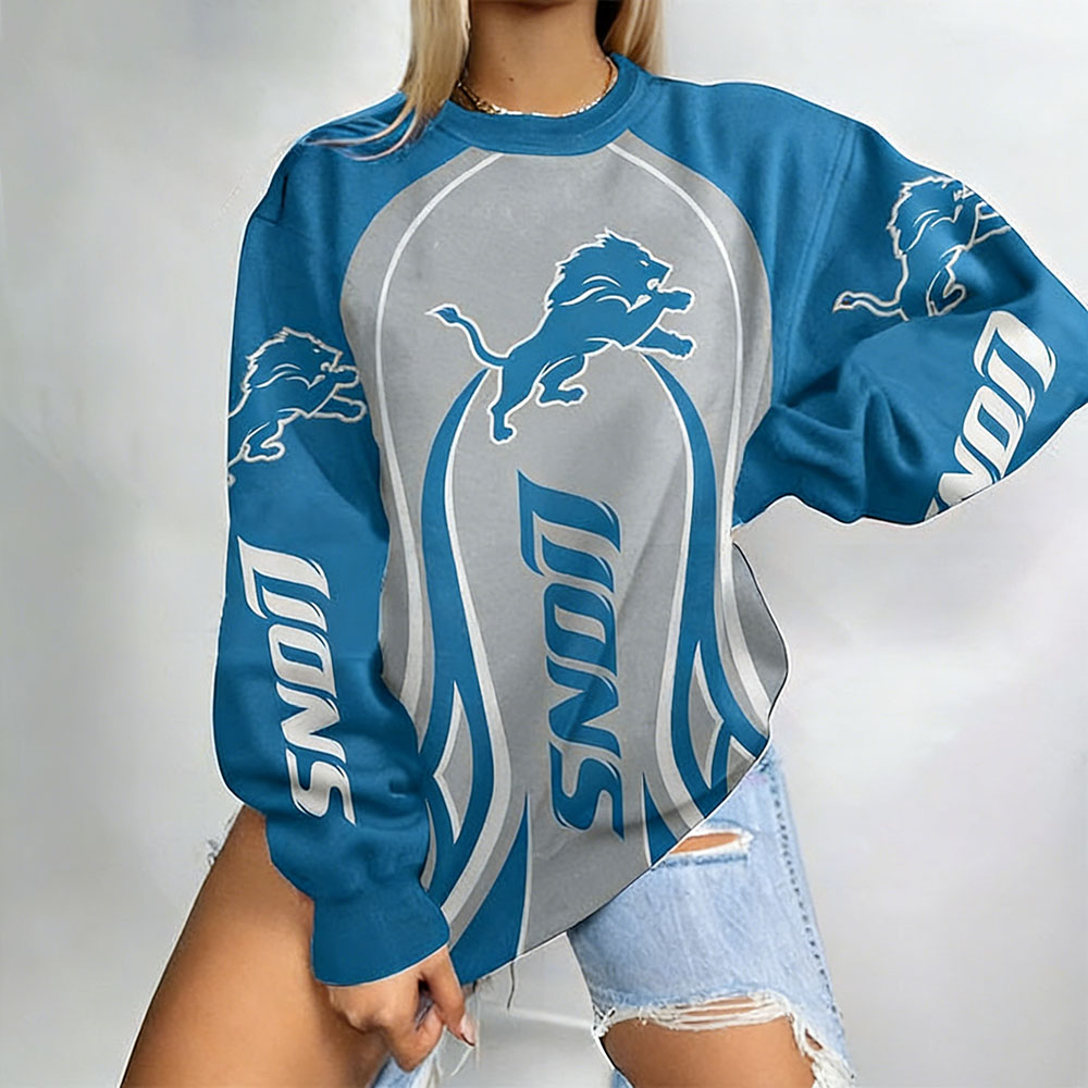 Detroit Lions Football Print Long-Sleeved Sweatshirt