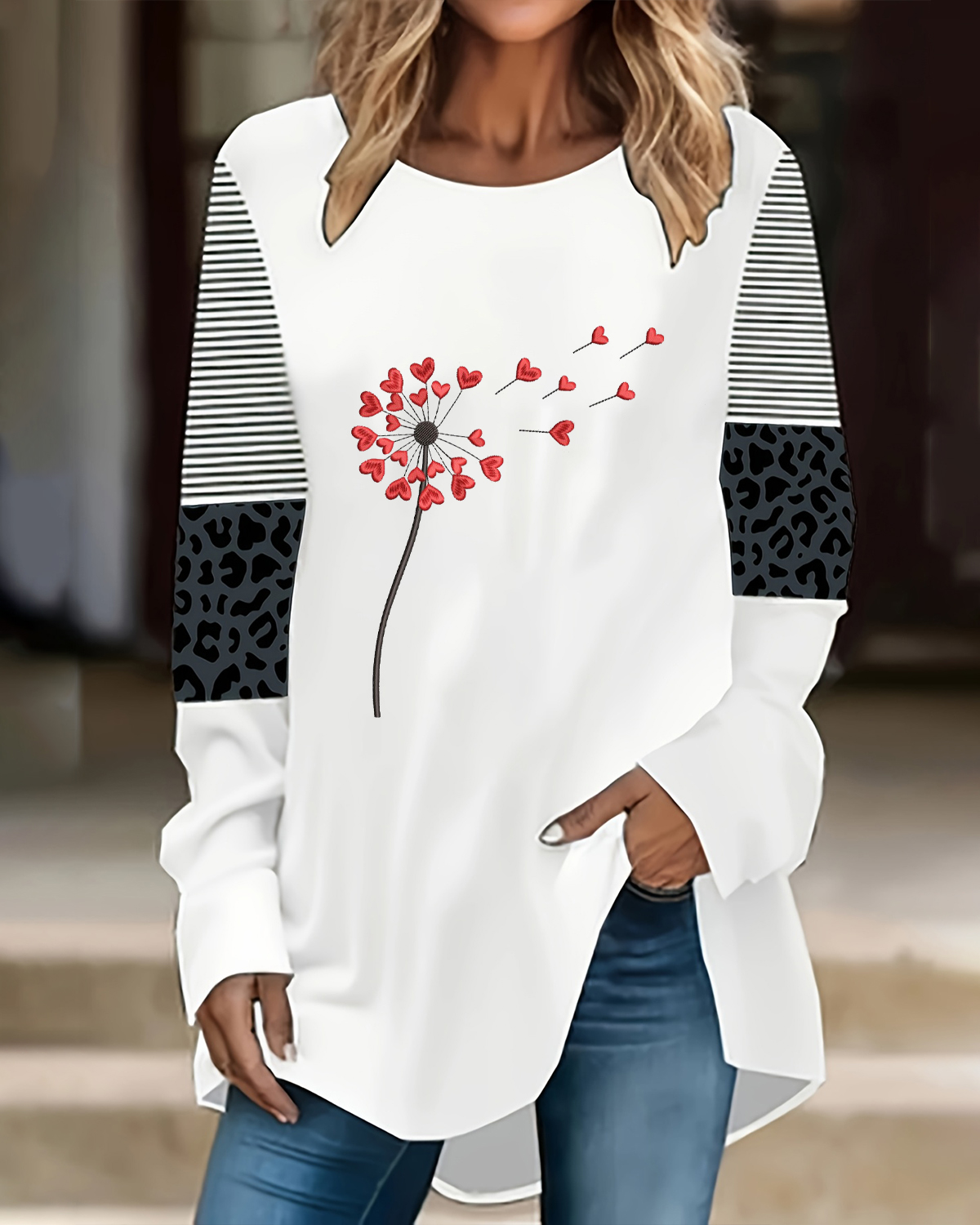 Valentine's Day Heart Dandelion Print Top Tunic 