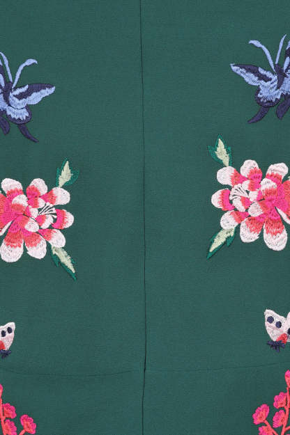 Green Floral Embroidered Midi Dress