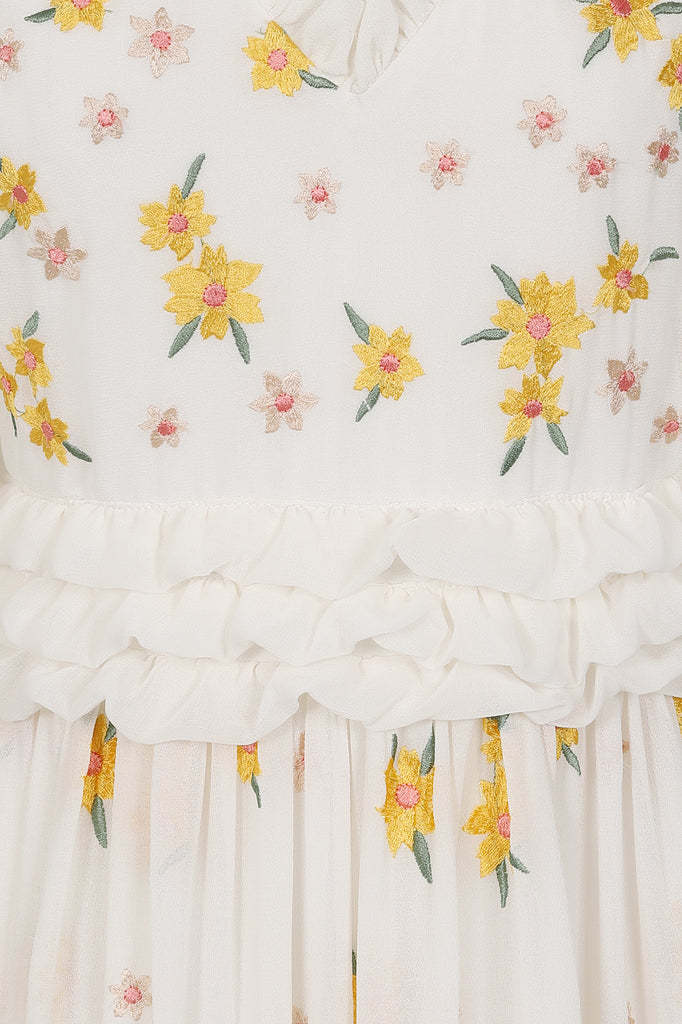 White Floral Embroidered Maxi Dress