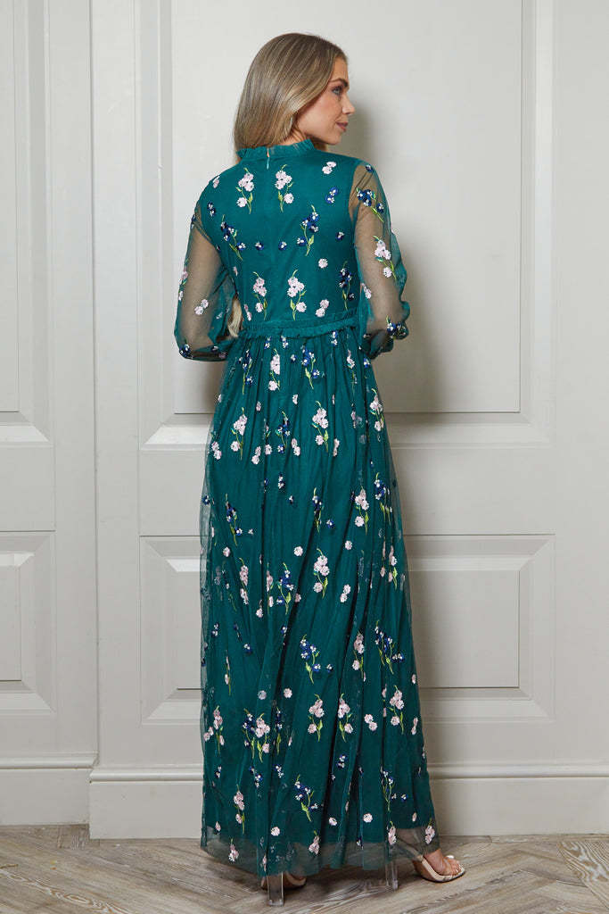 Alpine Green Floral Embroidered Maxi Dress