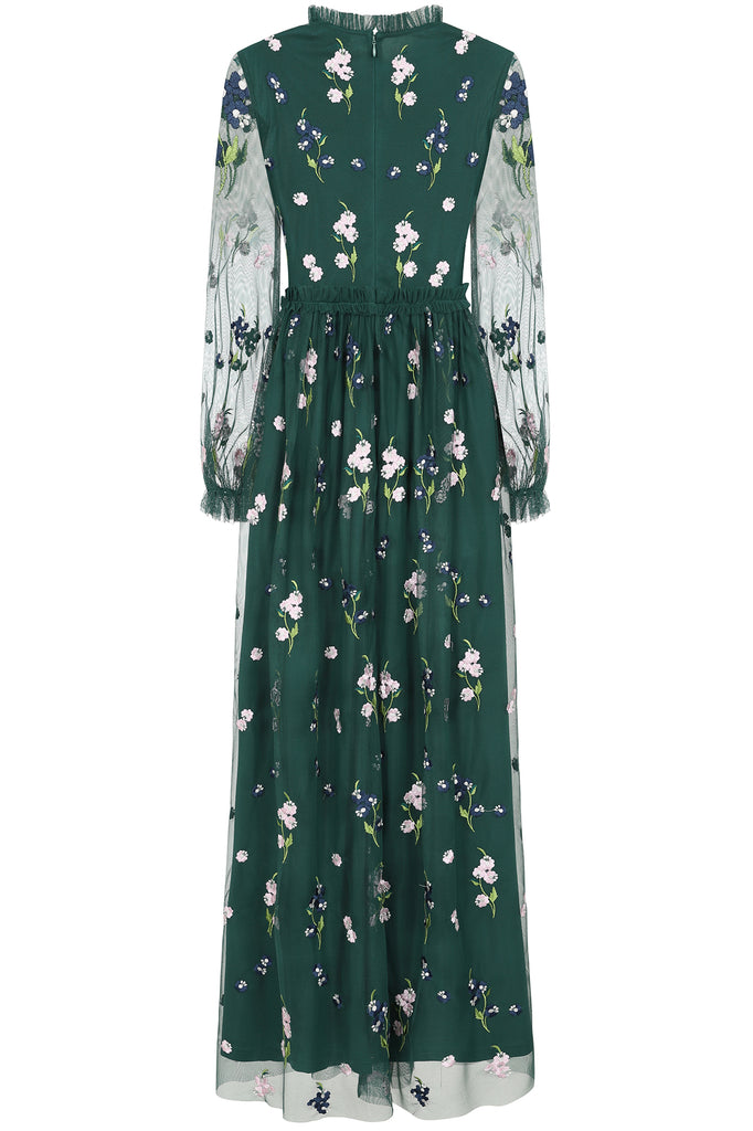 Alpine Green Floral Embroidered Maxi Dress