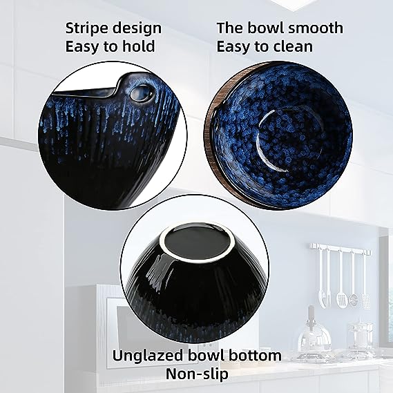  Ramen Bowl with Chopsticks and Spoons Set, 7 Inch Ceramic Noodle Bowl Set of 2, Dishwasher Safe for Pho Udon Soba Noodle Salad Pasta