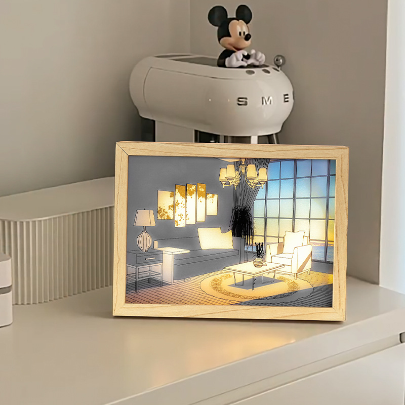 Luminous Painting Decoration The Art of LED Glowing Photo Frame,3 Color Lighting Acrylic Desktop  