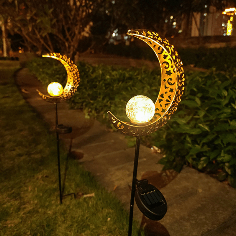 🌕 Garden Solar Lights Outdoor Moon Crackle Glass Globe 🌕 