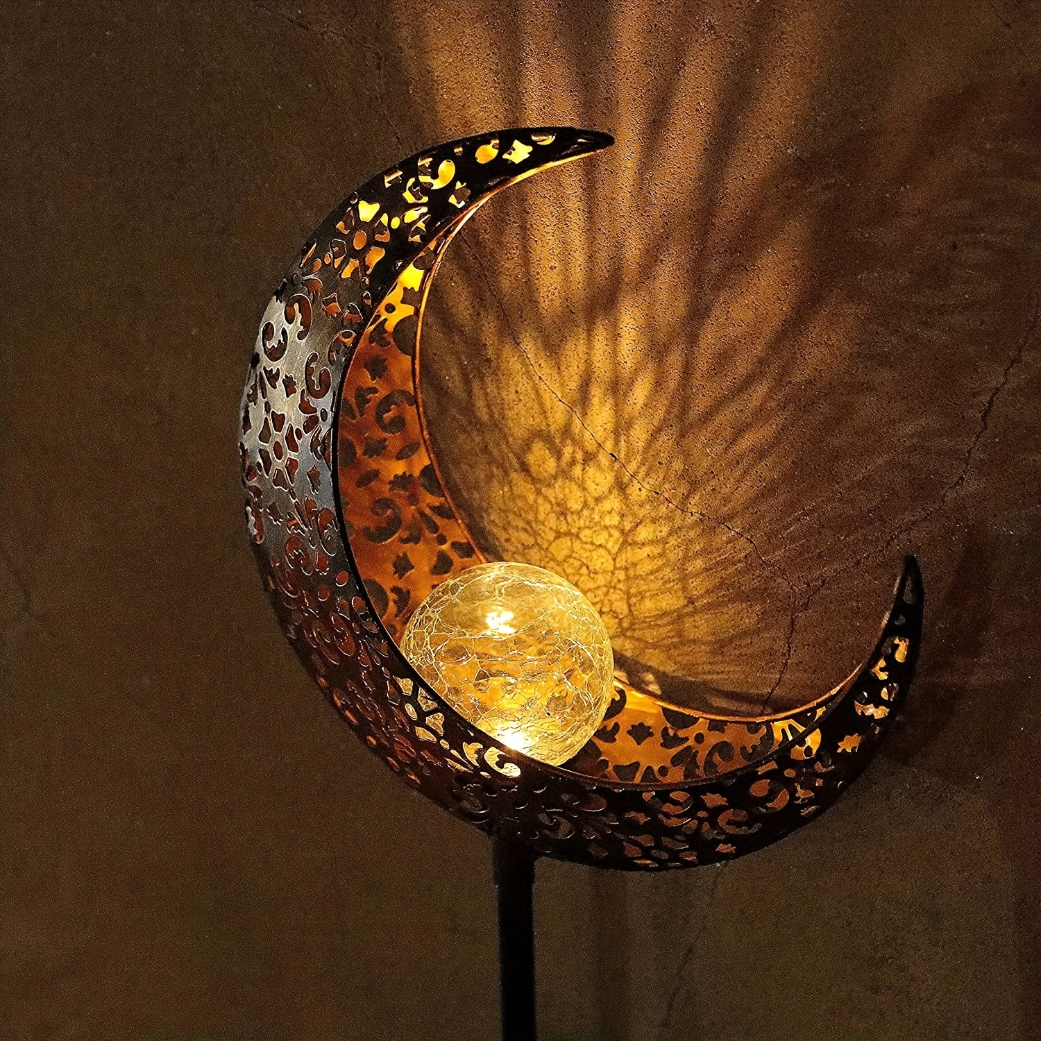 🌕 Garden Solar Lights Outdoor Moon Crackle Glass Globe 🌕 