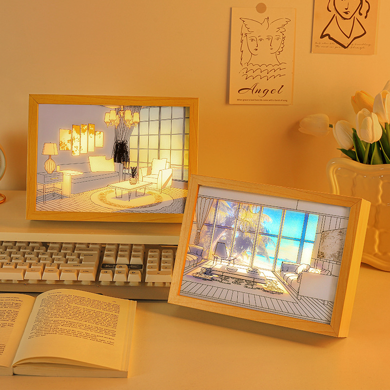 Luminous Painting Decoration The Art of LED Glowing Photo Frame,3 Color Lighting Acrylic Desktop  