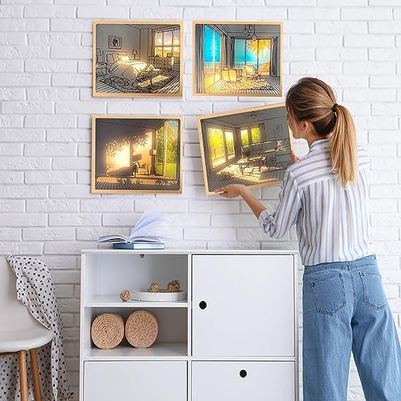 Luminous Painting Decoration The Art of LED Glowing Photo Frame,3 Color Lighting Acrylic Desktop  