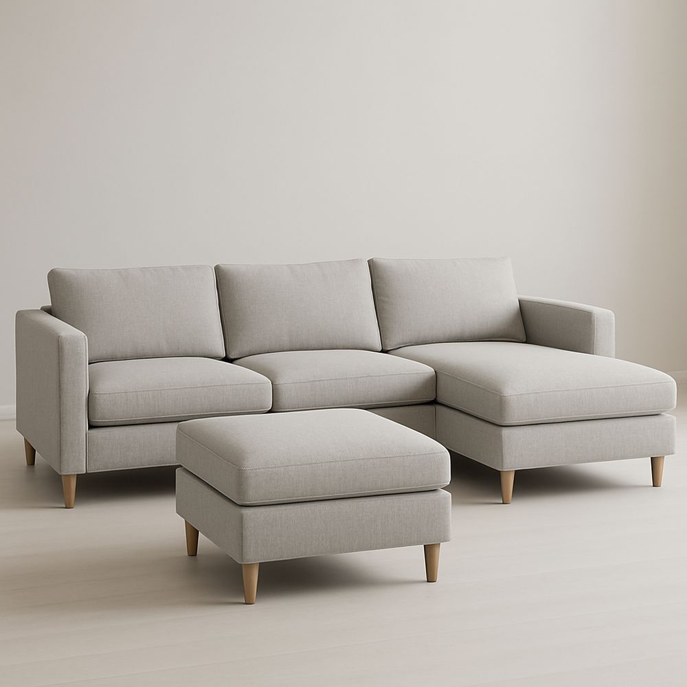 Ecksofa mit Ottomane aus Polyestergewebe in Hellgrau 270 cm-Casabrillia