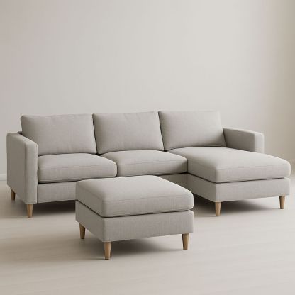 Ecksofa mit Ottomane aus Polyestergewebe in Hellgrau 270 cm-Casabrillia