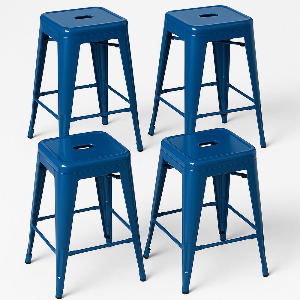 Set aus 4 blauen Hockern aus Metall mit quadratischer Sitzfläche 45 cm-Casabrillia
