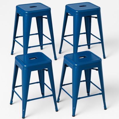 Set aus 4 blauen Hockern aus Metall mit quadratischer Sitzfläche 45 cm-Casabrillia