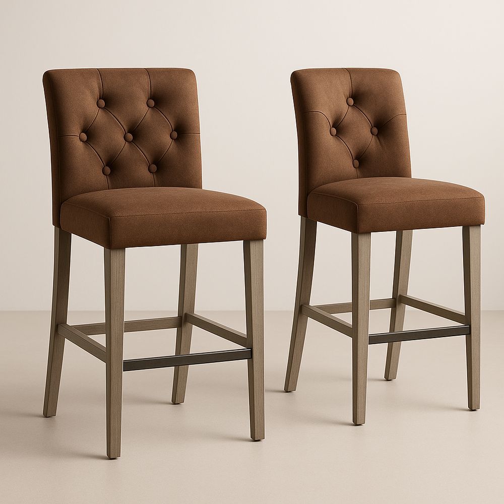 Barhocker Set Braun Mikrofaser Hartholz 104cm-Casabrillia