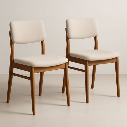 Esszimmerstühle Set aus Holz und Leinen Beige 2er Set-Casabrillia