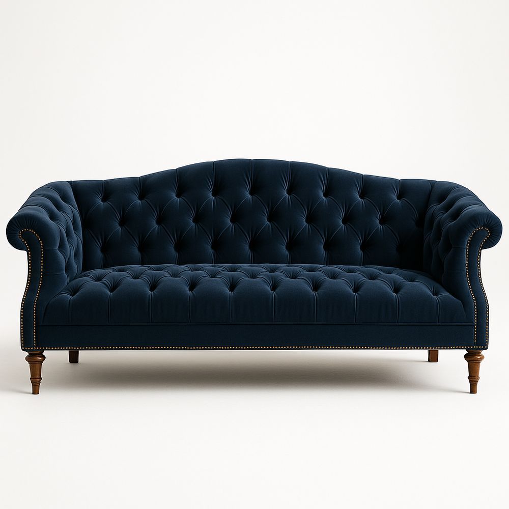 Dreiersofa Samt Dunkelblau Massivholze Beine-Casabrillia