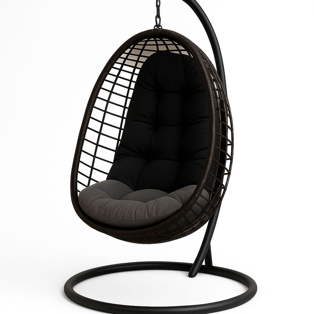 Hängesessel aus Metall und Rattan mit Polyesterkissen Schwarz/Grau-Casabrillia