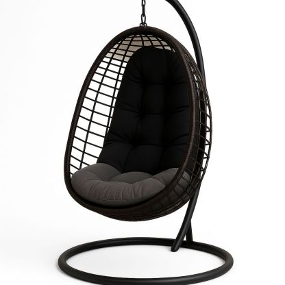 Hängesessel aus Metall und Rattan mit Polyesterkissen Schwarz/Grau-Casabrillia